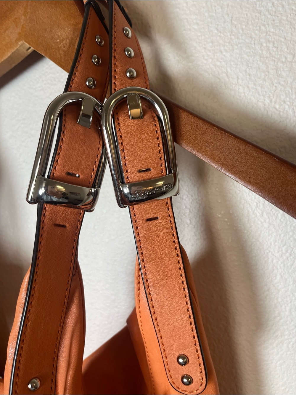 b. makowsky Vintage Y2K Orange Stud-Trim Hobo Shoulder Bag - Picture 3 of 6